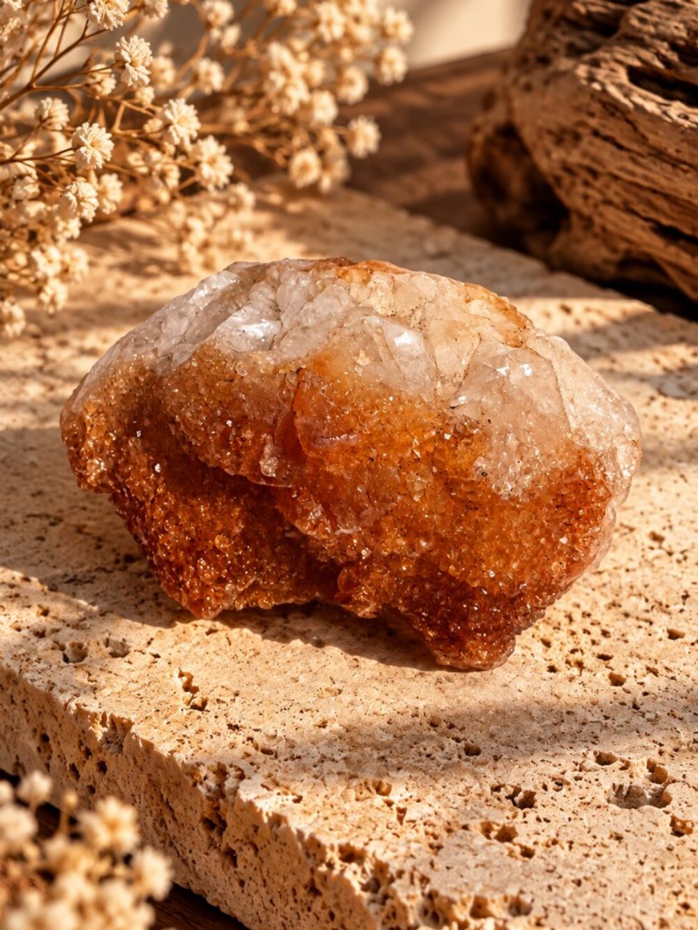 Natural Druzy Quartz Crystal Cluster Orange & Clear Mineral Specimen